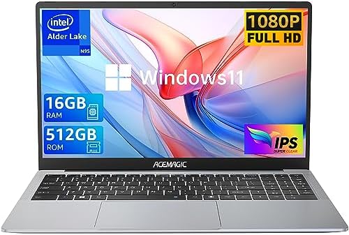 ACEMAGIC Laptop Computer Intel Quad-Core 12th Alder Lake N95(Up to 3.4GHz), 16GB DDR4 512GB SSD Windows Laptop with Metal Body Support 15.6″ FHD, WiFi, BT5.0, Speaker, Mic, USB3.2, Type_C