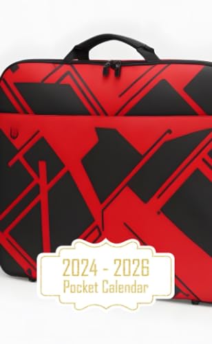 Pocket Calendar 2024-2026: Two-Year Monthly Planner for Purse , 36 Months from January 2024 to December 2026 | Modern laptop bag | Black and red color scheme | Abstract line pattern