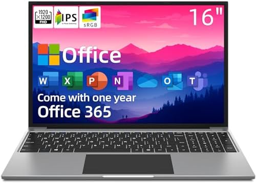 jumper 16 Inch Laptop Computer, 4GB DDR4 RAM 128GB EMMC, FHD Display(1920 * 1200), Office 365 1 Year Subscription, Notebook PC with Intel Celeron CPU, 4 Speakers, USB3.0 * 2, HDMI, Webcam, 5G Wi-Fi.