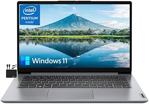 Lenovo IdeaPad 2023 Newest 14” HD Laptop Computer Business,Quad Core Intel Pentium N5030 (Upto 3.1GHz),4GB RAM,128GB eMMC,WiFi,Webcam,10+ Hours Battery,Microsoft 365,Win 11S+MarxsolCables Cloud Grey