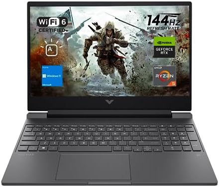 HP Victus 15 Gaming Laptop, 15.6″ FHD 144Hz Display, AMD Ryzen 5 7535HS, 16GB DDR5 RAM, 512GB PCIe M.2 SSD, NVIDIA GeForce RTX 2050, HDMI, Webcam, Backlit Keyboard, Wi-Fi 6, Windows 11 Home, Silver