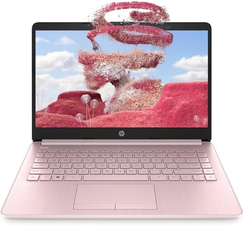 HP Premium 14-inch HD Thin and Light Laptop, Intel Quad-Core Processor, Long Battery Life, Webcam, Bluetooth, Wi-Fi, Portable SSD, Pink, Win 11 + 1 Year Microsoft 365 (8GB RAM | 320GB Storage)