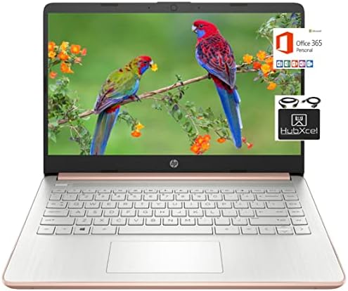 HP 2022 Newest 14 inch HD Laptop Computer, Intel Celeron N4000 up to 2.6 GHz, 4GB DDR4, 64GB eMMC Storage, WiFi, Webcam, HDMI, Bluetooth, 1 Year Microsoft 365,Windows 10 S, Rose Gold +HubxcelCables